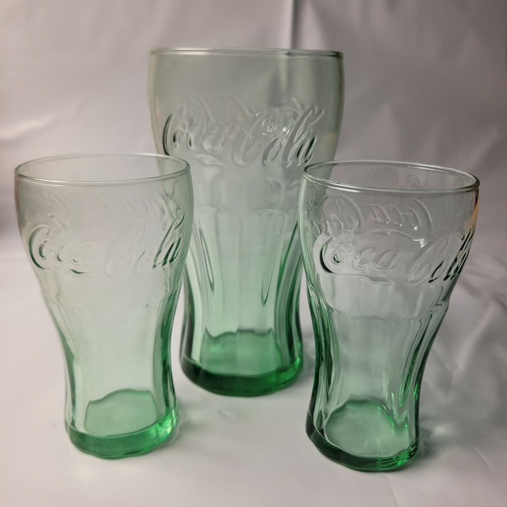Coca-Cola Glassware Set Unisex Georgia Green‎ Embossed Contour 3 Piece